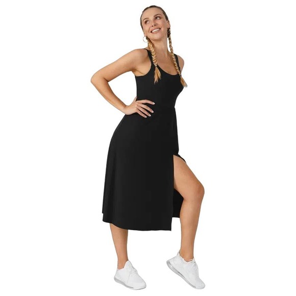 Halara Twisted Split Midi Dress Black Size L NWT - Picture 2 of 10